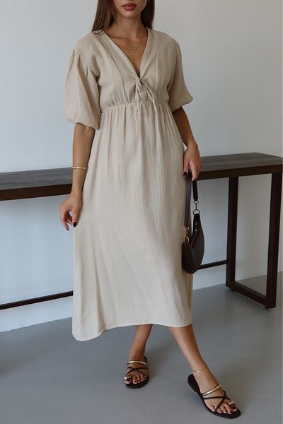Mogi Butik 3090 Basic μπροστινό δεμένο γυναικείο φόρεμα μουσελίνας
