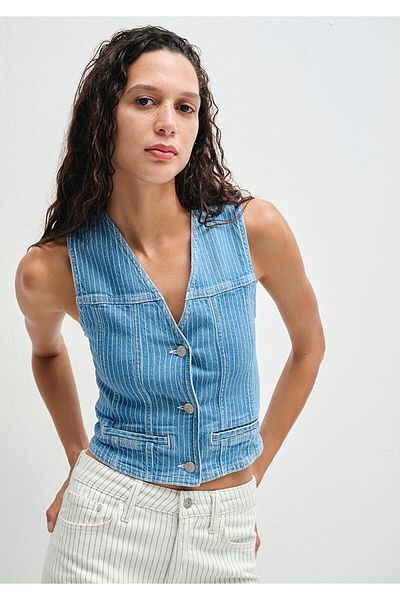 Mavi Merlin Mediterranean Striped Indigo Blue Jean Vest Fitted / Body Fitting Cut 1110265-90565