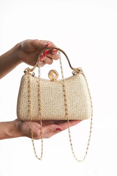 Famels حقيبة فستان سهرة ذات ملمس جلدي، حقيبة فستان سهرة بتصميم خاص مع سلسلة و...