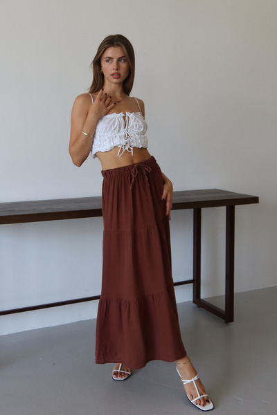 Mogi Butik 3089 Women's Basic Waist Lace Muslin Skirt