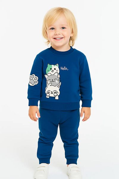 MGO KİDS Baby Boy Cat Printed 100% Cotton Combed 2 String 2 Pack, Set