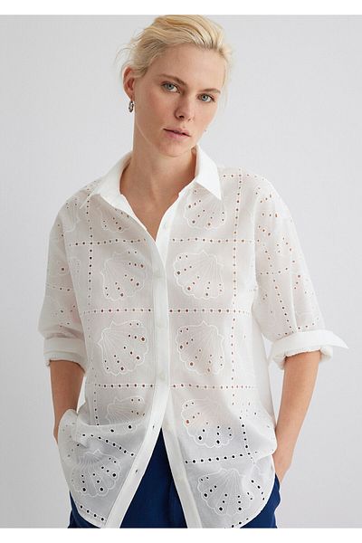 Mavi Λευκό πουκάμισο με υφή Sea Shell Loose Fit / Loose Relaxed Fit 1211097-620