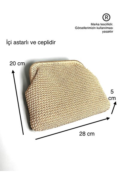 Nuggita Women's Handmade Light Gold Color Glittery Thread Knitted Scholarship Bag