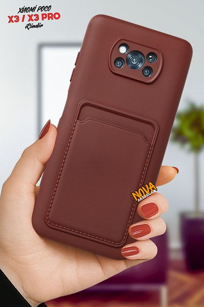 cepmoda Xiaomi Pocophone X3/X3 Nfc/X3 Pro |   Card Compartment, Soft Thin Flexible Card Holder Phone Case |   Burgundy