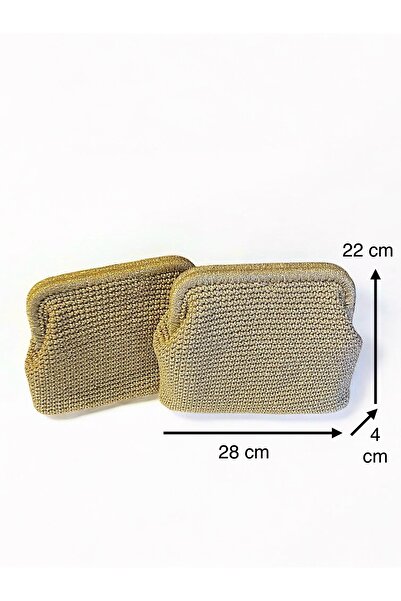Nuggita Women's Handmade Light Gold Color Glittery Thread Knitted Scholarship Bag