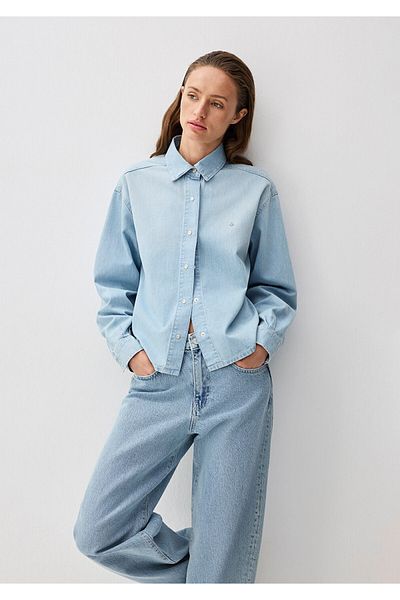 Mavi Carlia Classic Denim Light Blue Jean Shirt Crop / Short Cut 1210924-89580