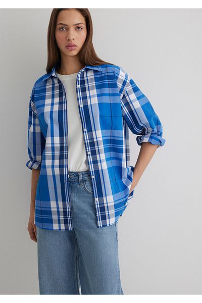 Mavi Cămașă albastră în carouri oversize / cu croiala largă 1211229 -90845