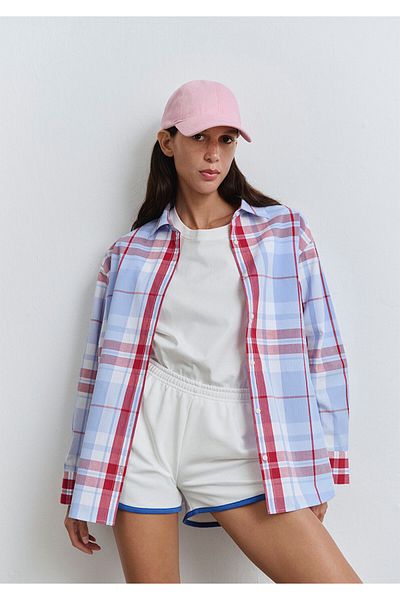 Mavi Cămașă albastră în carouri oversize / cu croiala largă 1211229 -90846