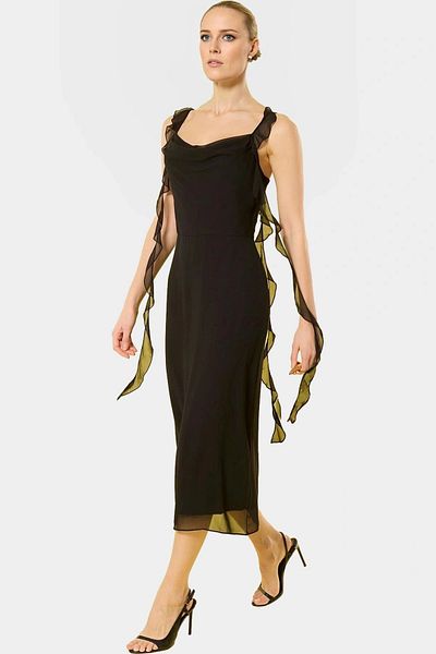 PayBuy Chiffon A-Line Midi Dress Gathered Sleeveless Summer Carefully Selected Professional Look