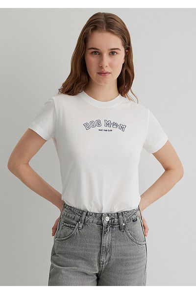 Mavi Tricou de damă semi subțire alb catifelat M 1613194 -70057
