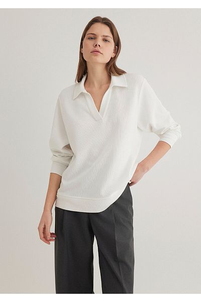 Mavi Tricou alb cu gât polo, croială largi / largi, croială confortabilă 1612914-70057