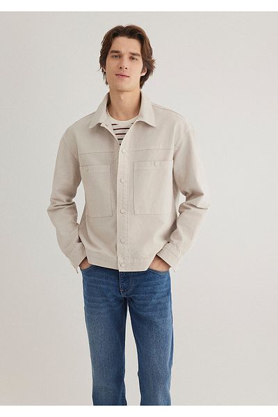 Mavi Μπεζ πουκάμισο Oversize με λεπτομέρεια τσέπης / Φαρδιά κοπή 0211406 -70322
