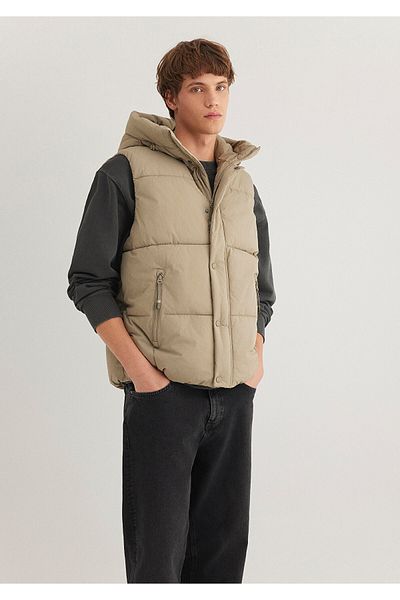 Mavi Beige Hooded Puffer Vest Regular Fit 0110306 -86749