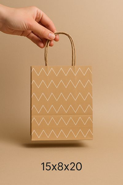 HDF PAZARLAMA 25 Pieces Zigzag Patterned 15*8*20 Kraft Bags