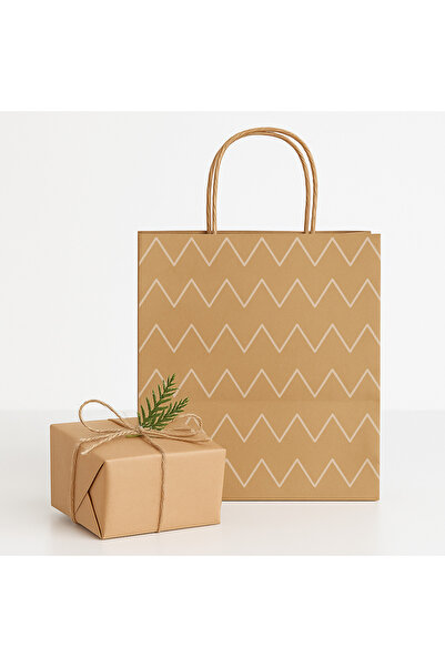 HDF PAZARLAMA 25 ADET ZİKZAK DESENLİ 18*8*24 KRAFT ÇANTA
