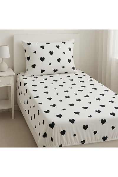 Madame Home Single Fitted Sheet Set Black Heart Pattern Daily Use