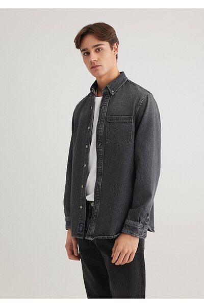 Mavi Jayden Anthrazitfarbenes klassisches Denim-Jeanshemd – normale Passform 0211065 -89415