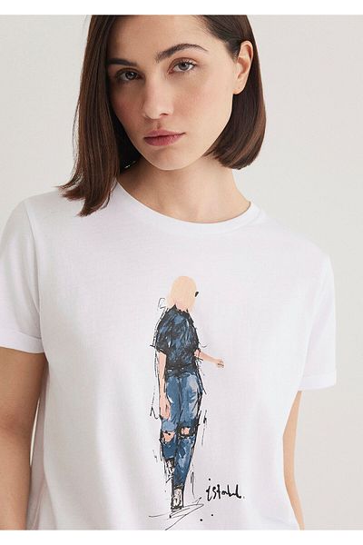 Mavi Tricou Istanbul pentru fete din denim alb - Potrivire normală 1610222 -620