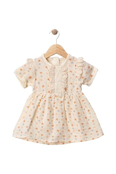 Babexi فستان دانتيل أمامي مزين بالزهور الصغيرة برتقالي