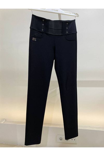 EXİTLİNE Women's Winter Black Skinny Pants with Waist Accessory Detail