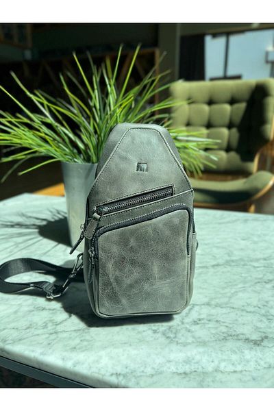 MFT Leather Design Τσάντα ώμου από γνήσιο δέρμα - Anthracite (6981)