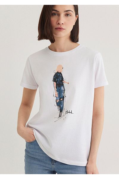 Mavi Tricou Istanbul pentru fete din denim alb - Potrivire normală 1610222 -620