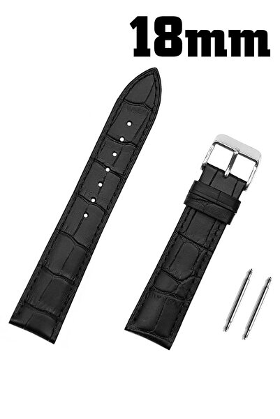 Saatse حزام ساعة من جلد التمساح الأسود مقاس 18 ملم