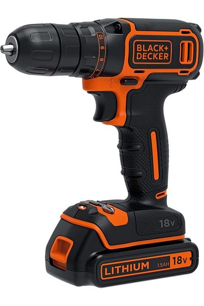 Black&Decker Black & Decker BDCDC18K-QW - 18V Cordless Drill with 1.5Ah Battery, Black, 10mm