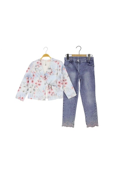 atabay SET 3 PIECE FATA CU JACHETA FLOREALĂ Albastru