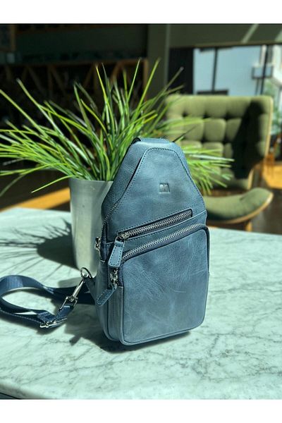MFT Leather Design Geantă de umăr Baggysaki albastru bleumarin din piele naturală - 6981