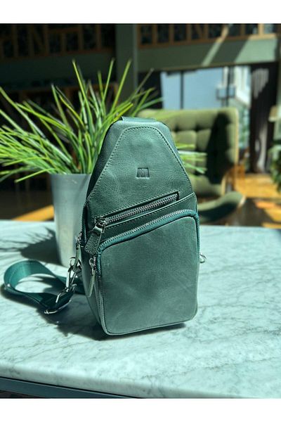 MFT Leather Design Χακί δερμάτινη τσάντα ώμου - φαρδύ μοντέλο (6981)