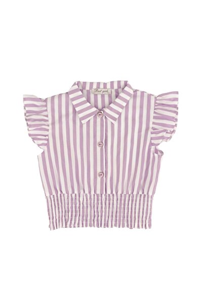 best kids Stripe Sleeve Ruffled Blouse Lilac