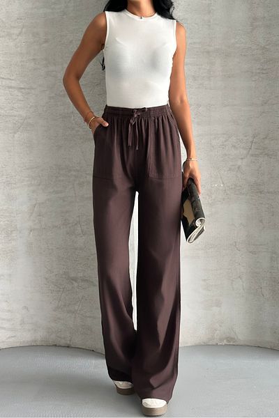 macharel jeans Square Pocket Wide Leg High Waist Viscose Trousers