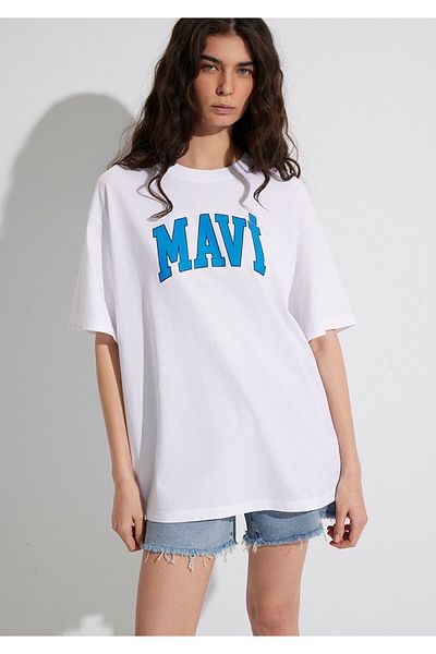 Mavi Tricou alb imprimat cu logo oversize / croi lat 1600843-70000