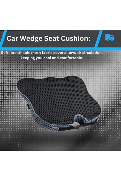 Primo Plus Car Seat Wedge Cushion for Driver/Passenger - Improved Viewing/Driving Posture - (Mesh Cover, Black)
