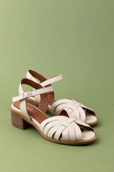 Gondol Women's Genuine Leather Medium Heeled Daily Stylish Sandals Anl.3363 Beige