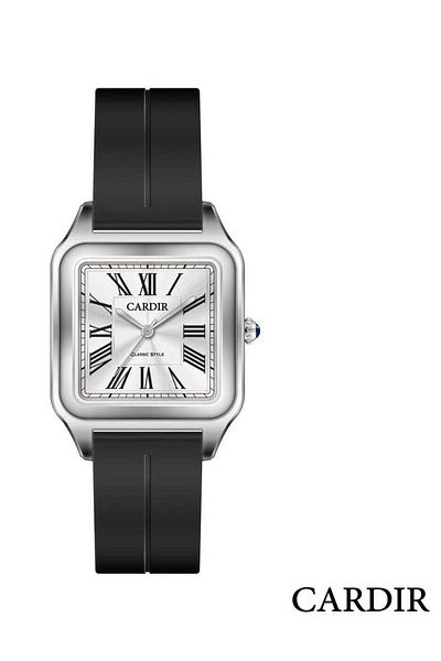 CARDIR Modern Cartier Watch with Rubber Strap and Transparent Dial