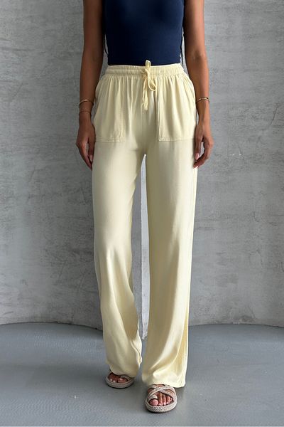 macharel jeans Square Pocket Wide Leg High Waist Viscose Trousers