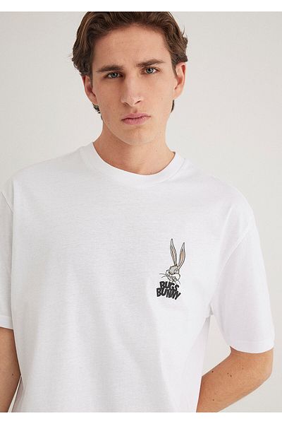 Mavi Λευκό μπλουζάκι με στάμπα Bugs Bunny Loose Fit / Loose Relaxed Fit 0610636 -620