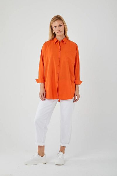 Mixray 4053 Cămașă de bază oversize cu un singur buzunar pentru femei, portocaliu