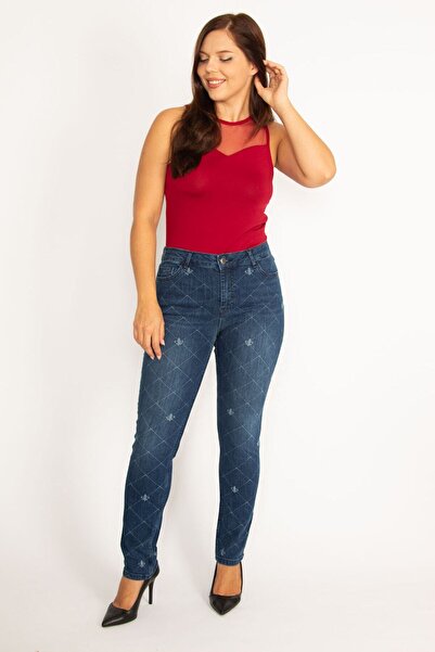 Şans Γυναικείο τζιν παντελόνι μεγάλου μεγέθους Navy Blue Lycra 5 Pocket 65n34535