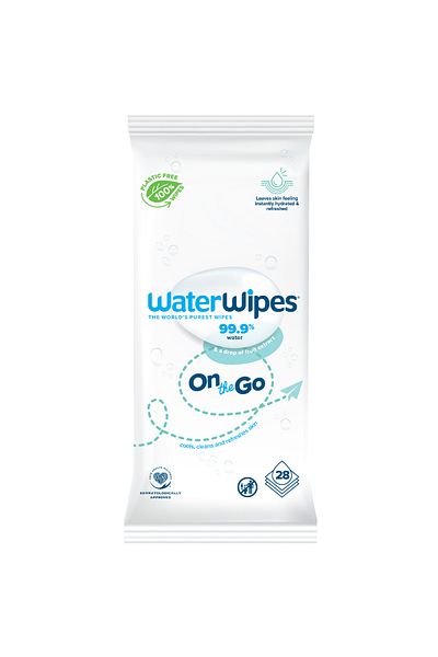 WaterWipes Plastic Free On the Go Wipes, 99.9% Water, Unscented, Gentle on Skin,28 wet wipes