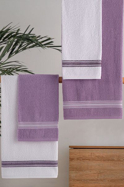 MODALİN 4 részes fürdőszobai törölköző szett Elvin lila - 70x140cm X2 / 50x90cm X2