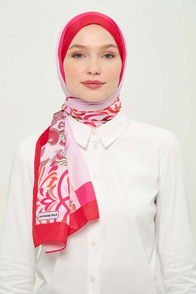 Madame Polo Digital Twil Shawl Multicolored Patterned Wrinkle-Free Non-Slip 75X180 cm