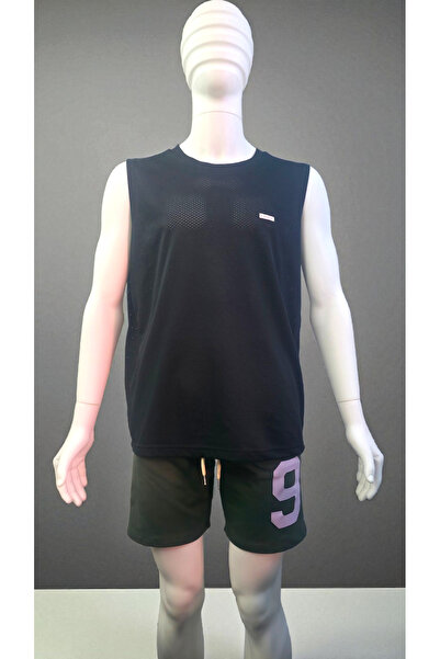 AHMERA Men's Black Oversize Fit Crew Neck Sleeveless Mesh Basic T-Shirt