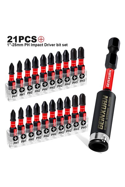 Choice 21pcs Geinxurn 1 Inches Impact Magnetic #1/#2/#3 Phillips Screwdriver Bit Set With Base