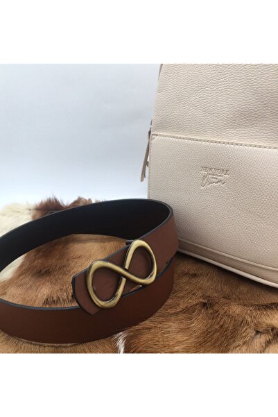 ASLIHAN KEMER حزام نسائي بلون أسمر داكن مع مشبك عتيق اللون