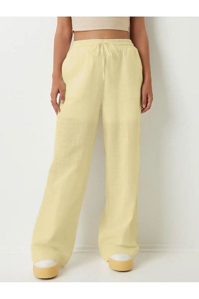 TB Butik Lined Linen Trousers - Elastic Waist - Wide Leg
