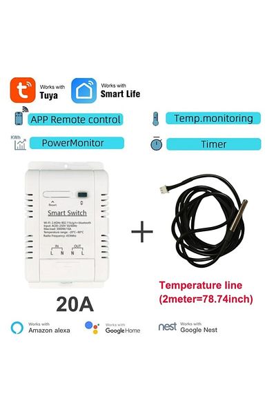 ZUIDID 20a Temperature 2m Tuya Wifi 16a/20a Smart Temperature Humidity Switch Power Monitor Rf Remote With