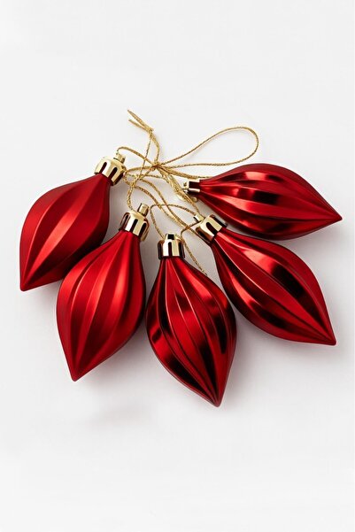 BeySüS Christmas Pine Tree Ornament Bright Red Drop Cute Ball 9 cm Set of 2